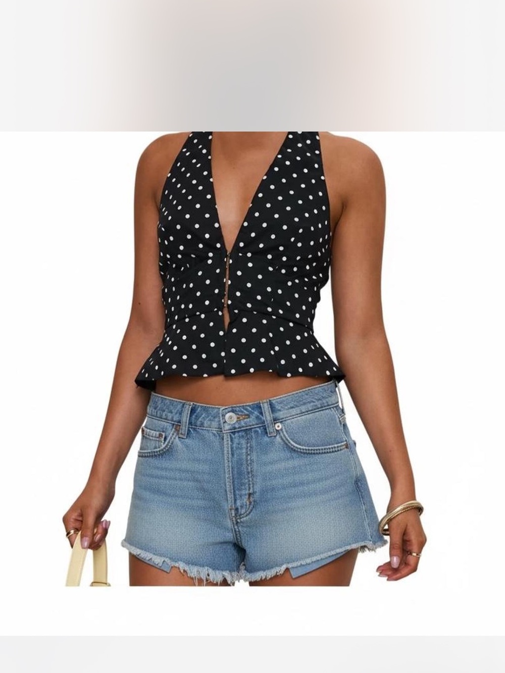 Princess Polly Black and White Polka Dot Halter Top